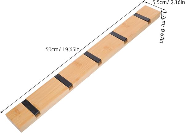 Wall-mounted Wooden Coat Rack with 5 Khaki Hooks, Space-saving Design, Versatile Use