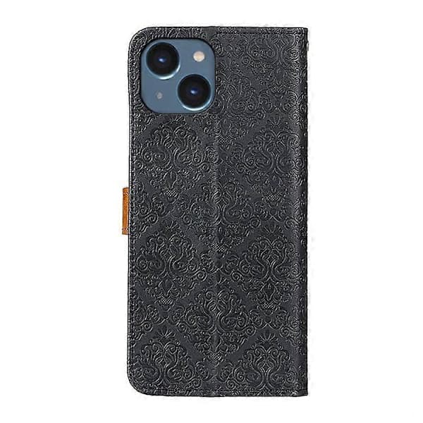 Europeiskt blomstermönstrat läderfodral för iPhone 15