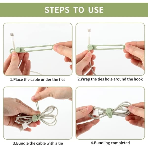 Reusable Silicone Cable Ties 16 Pcs Cable Straps Cable Organizer for Headphones Phone Charger Audio Cable Computer (16 Pcs, Green)