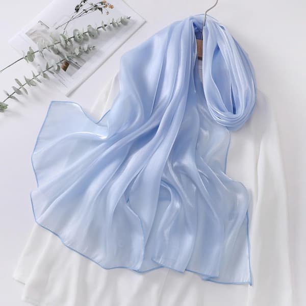 Sidenscarf för kvinnor - 200*70 cm - Mjuk och hudvänlig - Glänsande sidenscarf - Blå