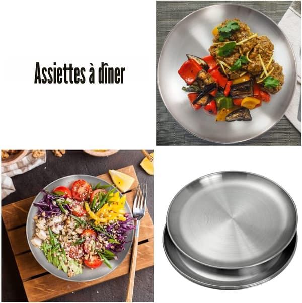 26 cm Stainless Steel Dinner Plate, High-Quality 304 Material, Unbreakable, Dishwasher Safe, Eco-Friendly