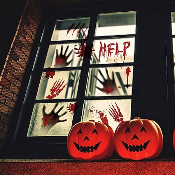 11 ark med blodiga Halloween-dekorationer Blodiga handavtryck för Halloween