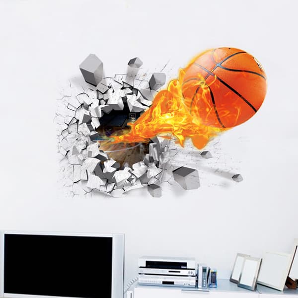 3D Self-Adhesive Removable (Flying Fire Basketball (19.7\" X 27.6\")