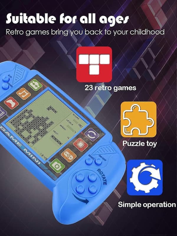 Brick Game Console, Built-in 23 Puzzle Games, 3.5in LCD Mini Portable Brick Game Player, 9*17*2.5cm blue blue