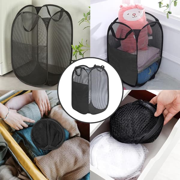 Large Laundry Basket Foldable Mesh Laundry Hamper Pop up Laundry Basket with Side Pocket Laundry Baskets
