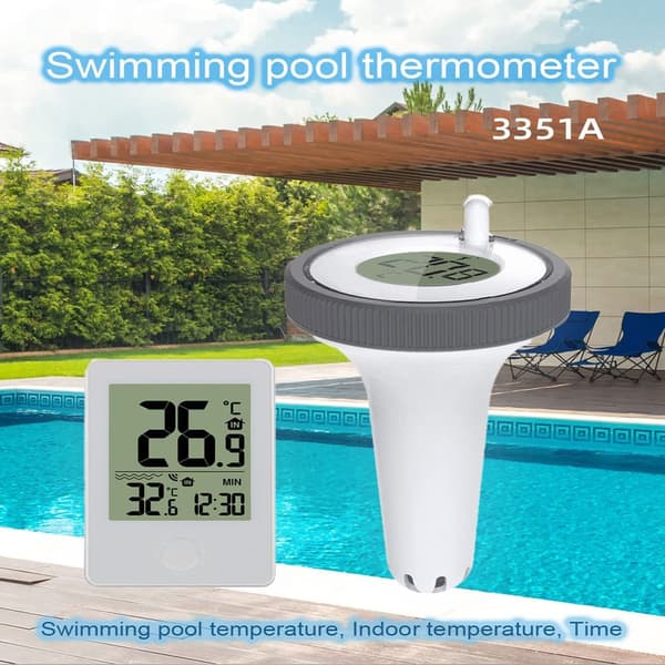 Pooltermometer för simbassäng, trådlös flytande inomhus- och utomhustermometer, digital pooltermometer med LCD-display
