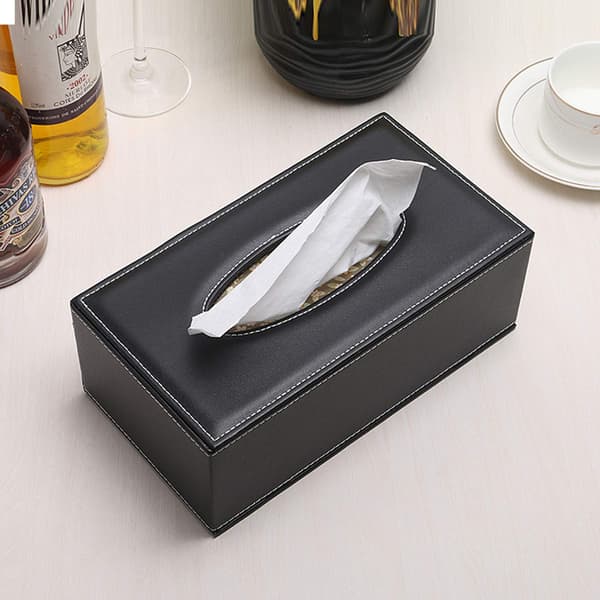 PU Læder Tissue Box Cover med Magnetisk Låg - Sort Rektangulær Holder til Hjem, Kontor & Bil