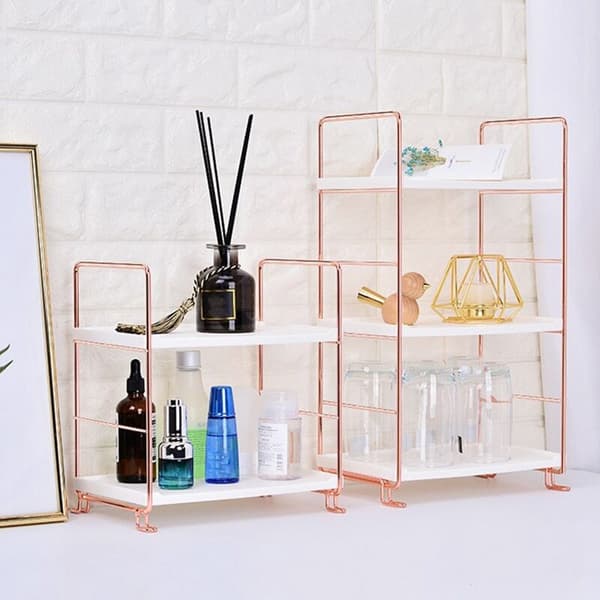 Stackable Kitchen Shelf Multifunctional Desktop Iron Shelf Bathroom Kitchen Spice Storage Rack Silver 2 Tiers