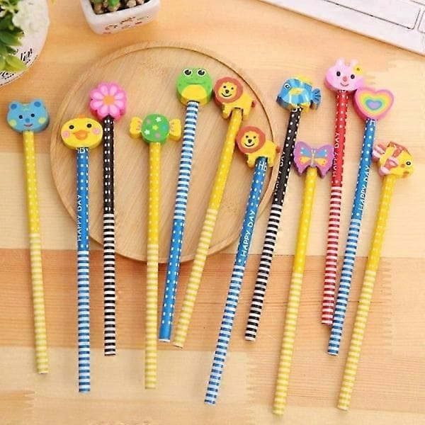 5-pack - Pennor / Blyertspennor med sudd - Djur flerfärgad