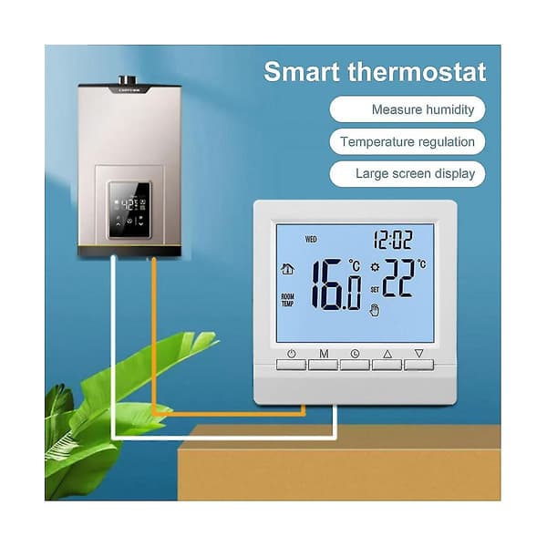 Thermostat with Backlit LCD Screen Wall Room Heating Temperature Controller - White Light