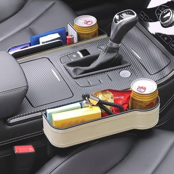 Sort opbevaringsboks til førersædespalte med lige fødder, åben stol