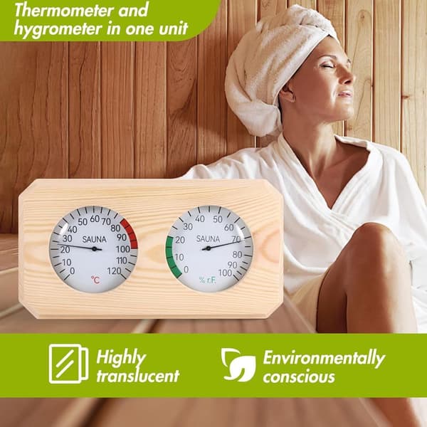 2-i-1 Saunatermometer, Trætermometer-hygrometer, Høj præcision, Træhygrometer til sauna (Fahrenheit), Tilbehør til sauna og dampbad