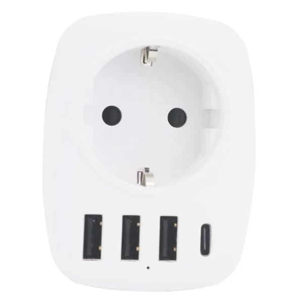 Multi-netværks USB-stik, multi-stik USB-oplader med 1 AC-udgang, 1 USB C og 3 USB-porte, stikkontakt kompatibel med iPhone/iPad, ideel til hjemmet