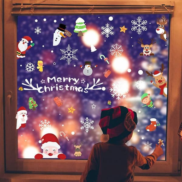Christmas Snowflake Window Decals Window Stickers Removable Window Decoration Santa Claus Elk Snowman