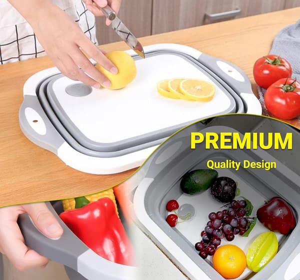 3-in-1 Foldable Cutting Board - Kitchen Tub with Sink & Drain - Space-Saving, Portable for Kitchen, Camping (1 pc, Grey)