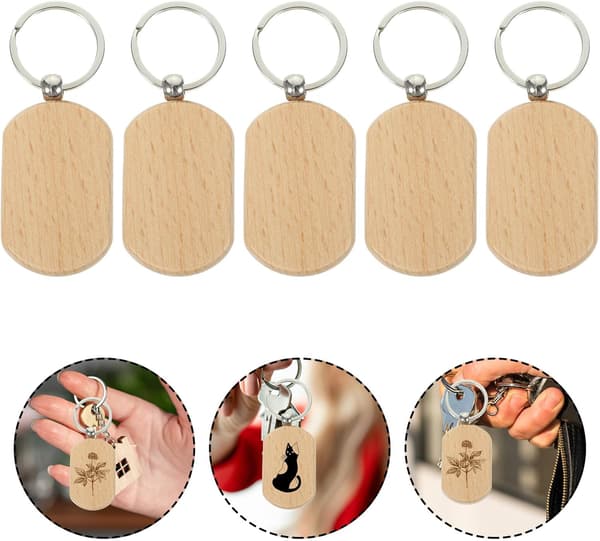 20 st nyckelringar i trä, bokträ, DIY graverbara tomma nyckelhållare