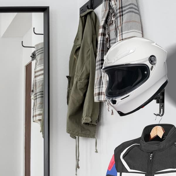 Helmet Rack, Wall Mounted Helmet Holder for Motorcycle and Bicycle, with Hook for Tactical Vest, Black