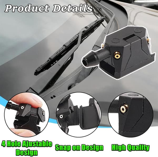 4 Pieces Windshield Washer Nozzles, Universal Windshield Wiper Nozzles, Car Wiper Nozzle, Windshield Washer Nozzle for 8mm 9mm Wiper Arms (Black)