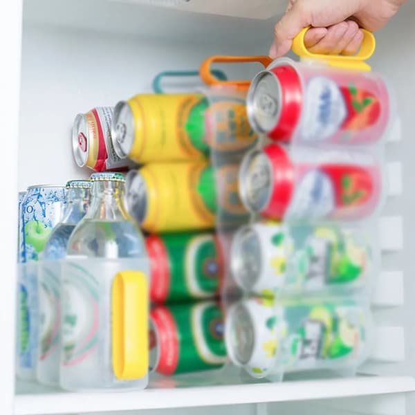 Beverage Can Organizer with 4 Holes, Refrigerator Drink Holder, Beer Refrigerator, Kitchen Storage Box (Blue)