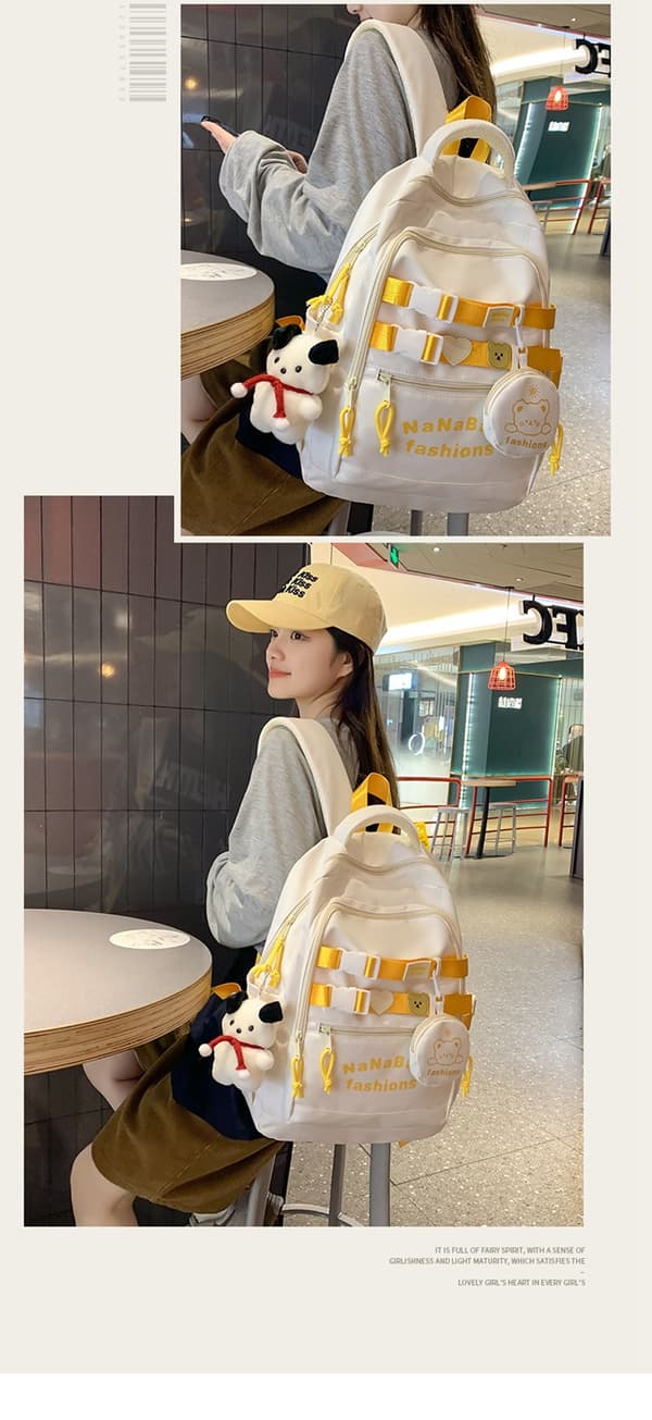 School Bag for Women Kids Shoulder Bag - White with Yellow