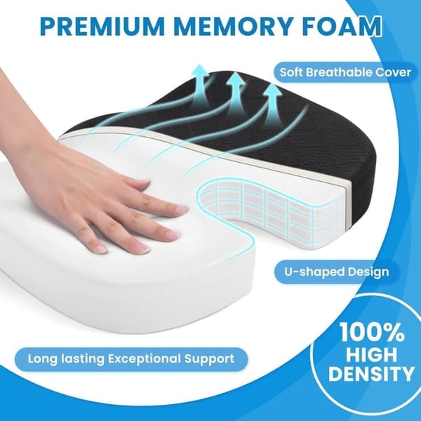 Ergonomic Seat Cushion - Memory Foam Slow Rebound Office & Car Pillow for Back, Coccyx and Sciatica Pain Relief