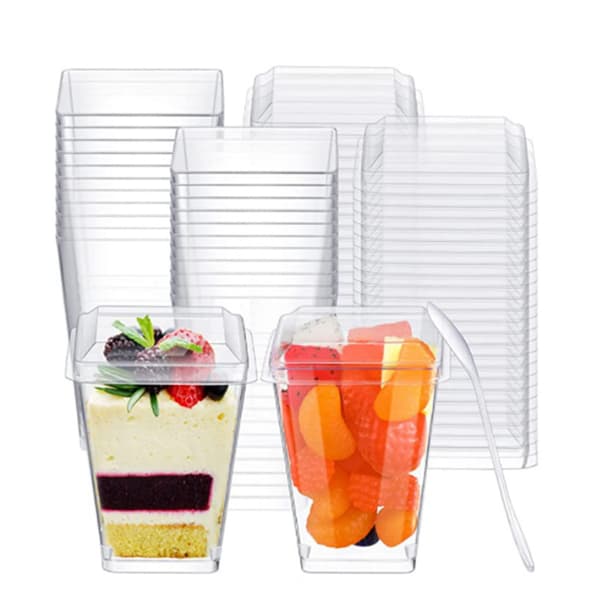 Clear Dessert Cups with Lids, Reusable, Trapezoidal, Transparent, Easy to Clean, Parfait Appetizer Cup for Fruit Ice Cream