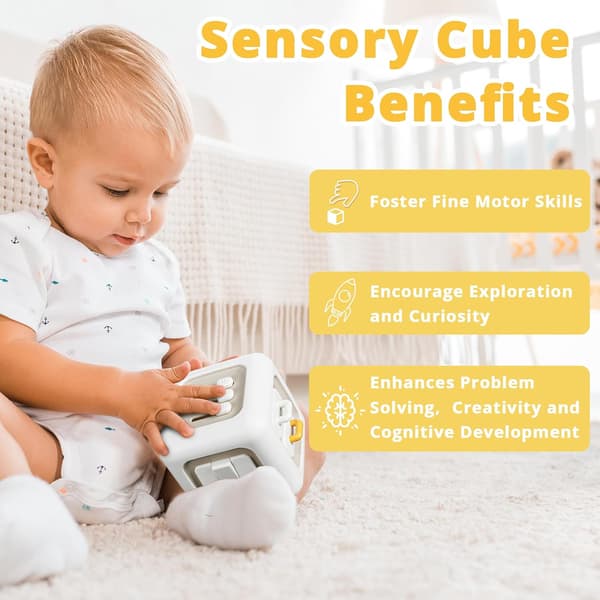 Busy Cube-leke for 1-åringer, Montessori-leker for 1+ år, sensoriske reiseleker for småbarn 1-3 år, læring av finmotorikk