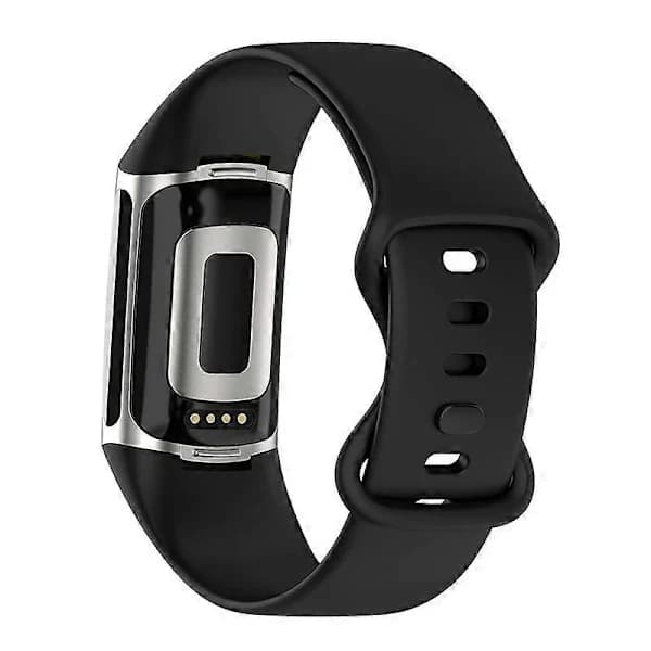 Blødt silikone armbåndsur, ensfarvet justerbart armbånd, erstatningsrem til Fitbit Charge 6 5, sort sort
