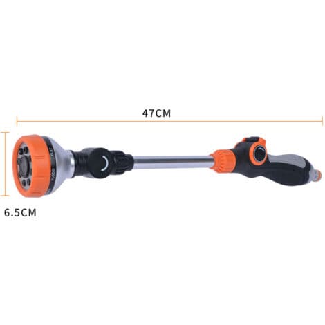 Heavy-duty Metal Spray Lance with 8 Spray Patterns, 47 cm Long Nozzle with Thumb Flow Control and 180° Adjustable Spray Angle.