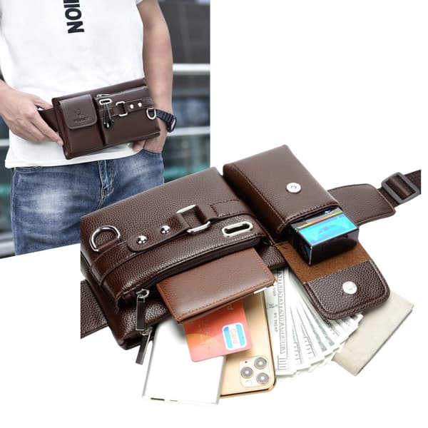 Multifunktionell Mobiltelefonväska, Midjeväska, Crossbody-väska - Brun