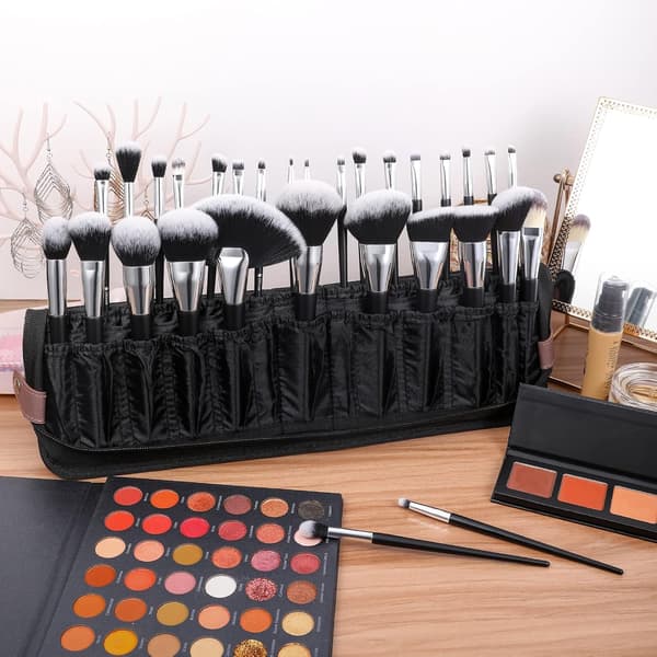 Svart - Bærbar makeup taske til kosmetik, makeup børster, tal