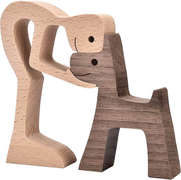 Träfigurer med Man och Hund - Presenter för heminredning