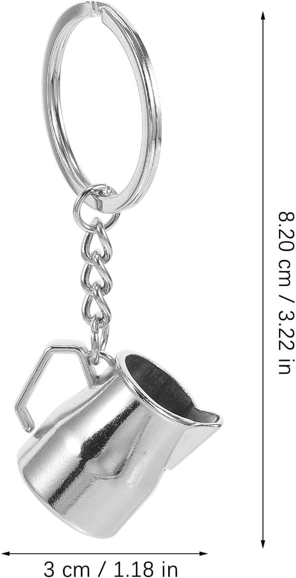 Latte Art Pitcher Keychain Mini Espresso Frothing Cup Bag Charm Decorative Keyring for Backpack Coffee Accessories