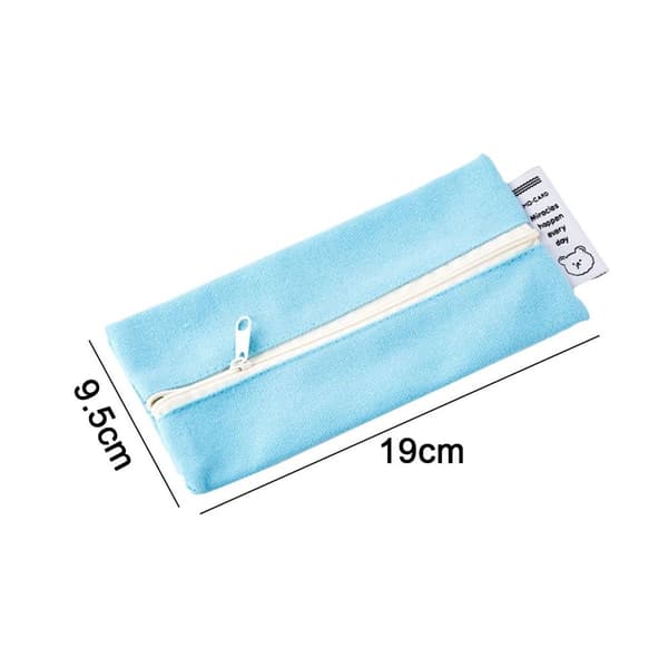 Simple and Spacious Canvas Pencil Case for Students in Blue KLB