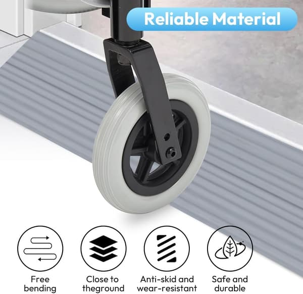 Door Sill, Threshold Ramp, 2.5 x 6.5 x 100 cm, Transition Rail, Self-Adhesive Rubber Ramp grey
