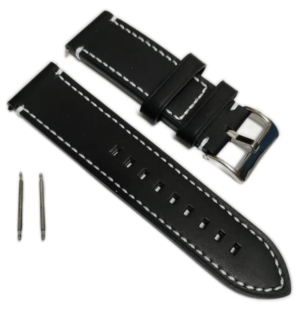 Aito nahkainen vedenpitävä kellonranneke 24 mm, 2 tapilla. Musta Musta Musta