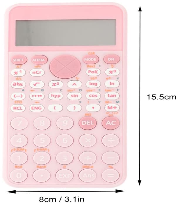 Scientific calculator with two-line 12-digit display, portable multi-function calculator for students, exams, and office, pink pink