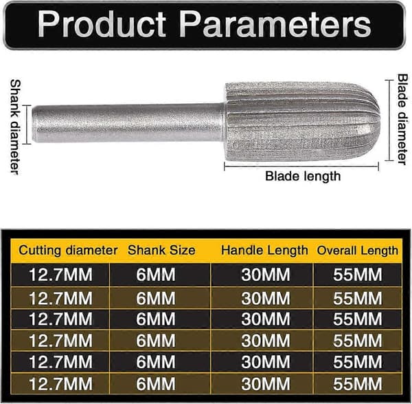 6 stk. dobbeltudskårne wolfram rotationsfræsere 6 mm wolframskaft filning/gravering/slibning bits til rotationsværktøj