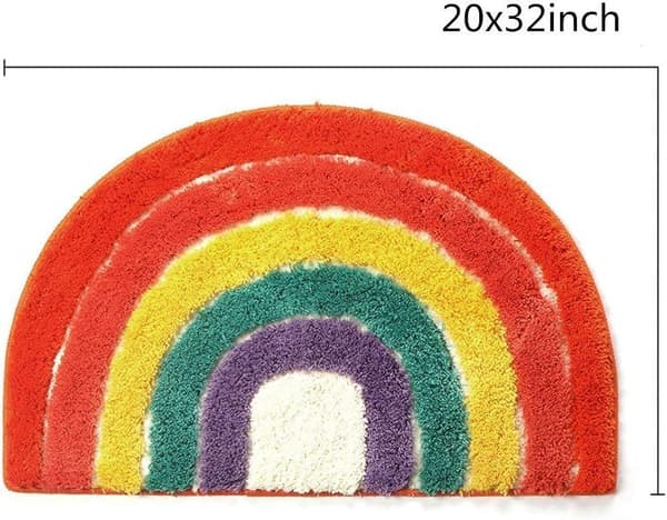 Farget stripete baderomsmatte, halvsirkelformet sklisikker absorberende mikrofiber, egnet