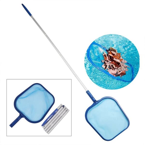 Poolblade og snavs, poolrenseskimmer, poolrensenet, poolrenseklude, poolnetrensning