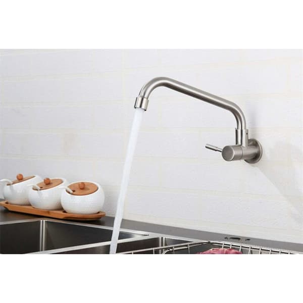 Modern Wall Mounted Kitchen Faucet with Swivel Spout in Stainless Steel
