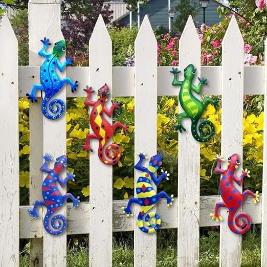 6 Pieces Metal Gecko Wall Decor, Wall Sculpture, Outdoor