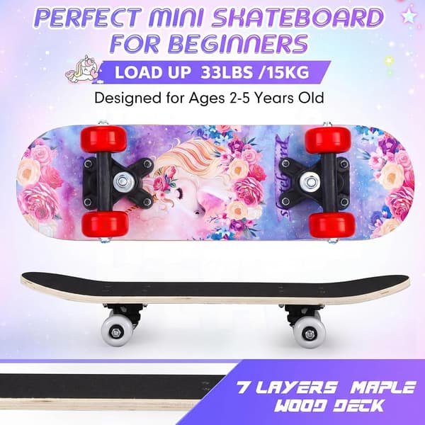 7 delar skateboardset för barn, klassisk enhörning, ålder 2-5 år 17 x 5 tum
