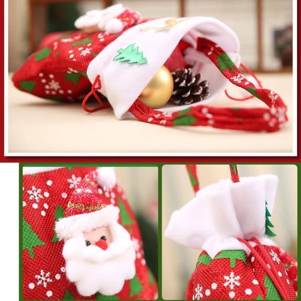Julegavepose – Slikpose i stof – Snørelukning – Genanvendelig æblepose – 37×20 cm – Rød – Hør