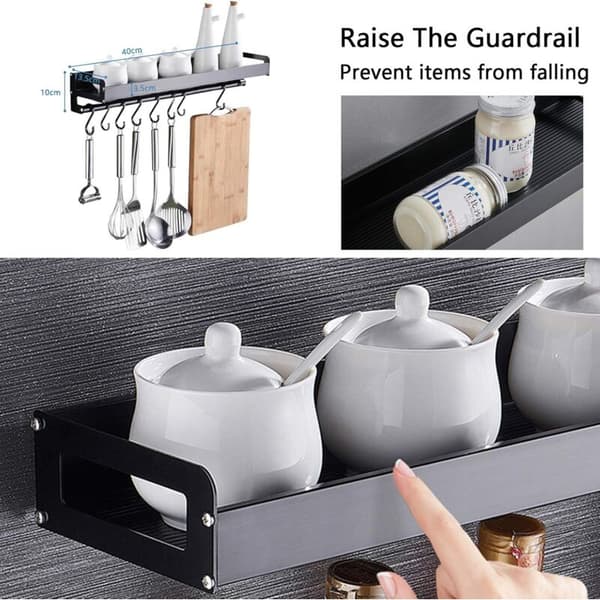 Spice Rack, Wall Mounted Kitchen Storage, No Drilling Required, Spice Holder with 8 Removable Hooks, Can Hold Spices, Hang Spatulas, Spoons
