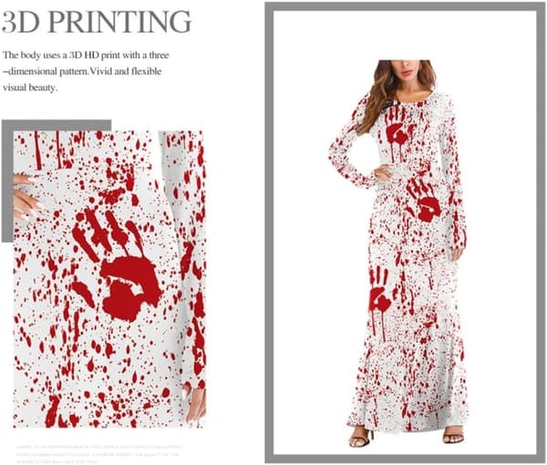 Kvinner Halloween Blodsøl O-hals Kjole Polyester Hvit L Xl