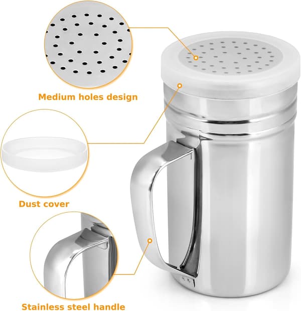 2-pack Stainless Steel Salt and Pepper Shakers with Handle and Spice Lid for Kitchen and Dining, 400 ml