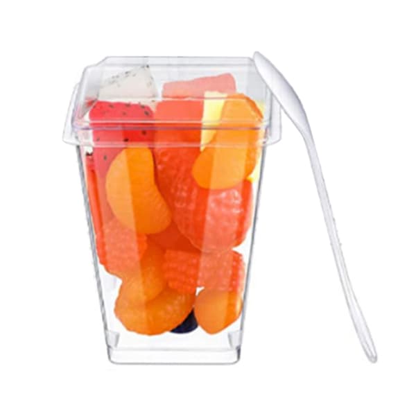Clear Dessert Cups with Lids, Reusable, Trapezoidal, Transparent, Easy to Clean, Parfait Appetizer Cup for Fruit Ice Cream