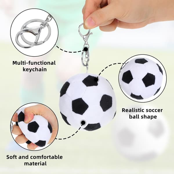 Plush Football Keychain, Stuffed Black and White Soccer Keychain for Backpack