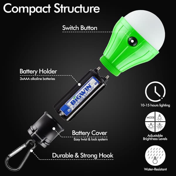 Bærbar LED Campingteltlampe, 4-pak, Clip Hook, Orkan Nødlys, LED-lamper